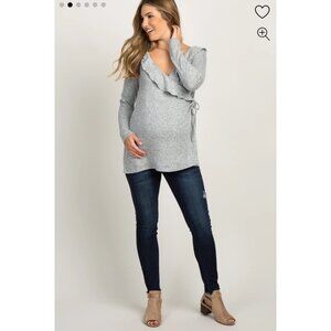 PinkBlush Heather Grey Ruffle Trim Maternity Nursing Wrap Top Small Women's